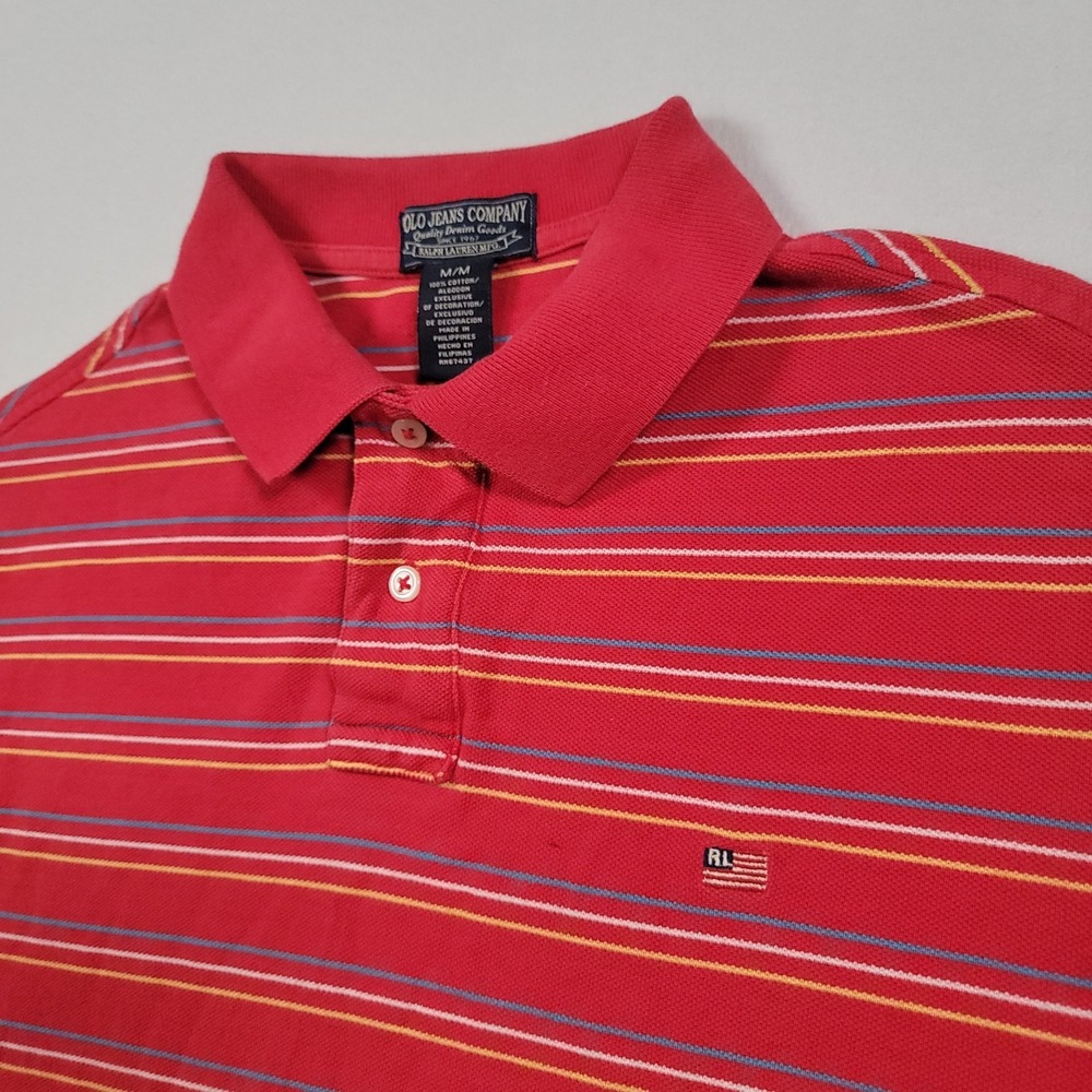 Polo Jeans Co‎ Ralph Lauren Men Polo Shirt M Red Striped Cotton Vintage